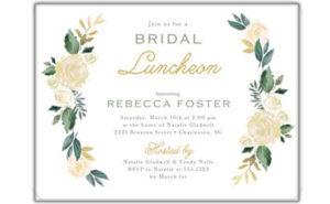 green and gold bridal shower invitation