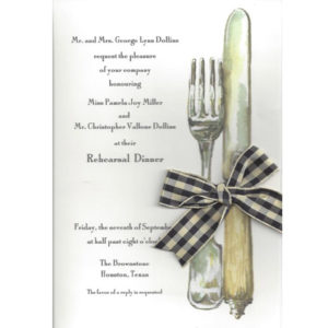 rehearsal dinner invitation with ribbon